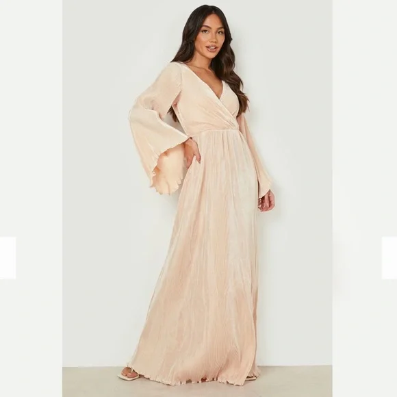 boohoo Kimono Mix And Match Bridesmaids Dress - Beige - Size 8 boohoo Kimono Mix And Match Bridesmaids Dress - Beige - Size 8